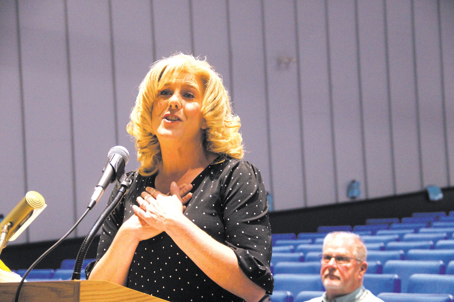 HER PASSION: Teacher of the year, Milissa O’Neil spoke of her passion for teaching in accepting her recognition at Tuesday’s School Committee Meeting. (Warwick Beacon photo)